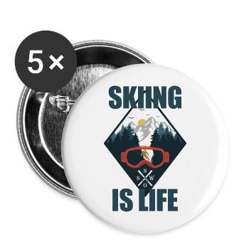 Skiing is Life - Skifahren - Buttons groß 56 mm (5er Pack) - Weiß - Vorne