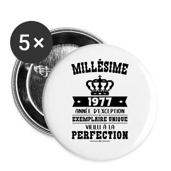 Anniversaire 45 ans - Millésime 1977 - Lot de 5 grands badges (56 mm) - blanc - Devant