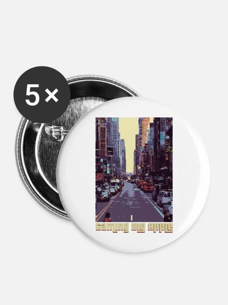Gaming Big Apple - NYC Retro  Gamer-Design - Buttons groß 56 mm (5er Pack) - Weiß