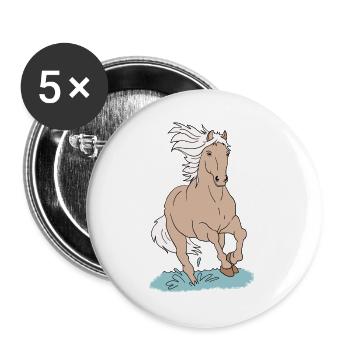 Pferd Pferde - Buttons groß 56 mm (5er Pack) - Weiß - Vorne