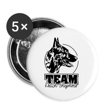 Team DUTCH SHEPHERD Hunde Hund Wilsigns IGP - Buttons groß 56 mm (5er Pack) - Weiß - Vorne