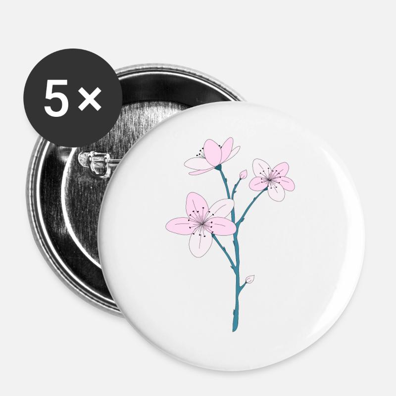 Kirschblüten - Buttons groß 56 mm (5er Pack) - Weiß