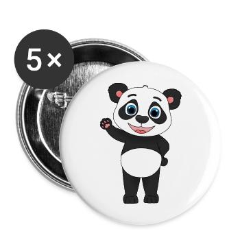 « Salut tout le monde! » Doux panda comique ondulant - Lot de 5 grands badges (56 mm) - blanc - Devant