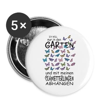 Schmetterlinge und mein Garten - Buttons groß 56 mm (5er Pack) - Weiß - Vorne