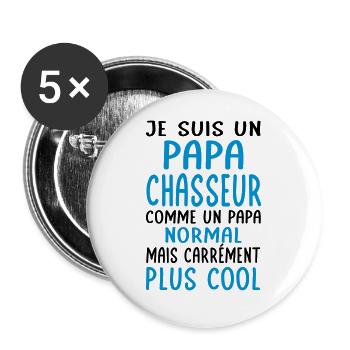 Papa chasseur comme papa normal plus cool - Lot de 5 grands badges (56 mm) - blanc - Devant