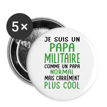 Papa militaire comme papa normal plus cool - Lot de 5 grands badges (56 mm) - blanc - Devant