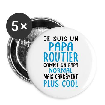 Papa routier comme papa normal plus cool - Lot de 5 grands badges (56 mm) - blanc - Devant