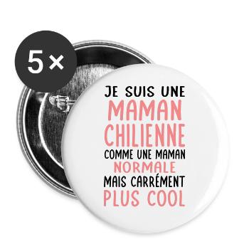 Maman Chilienne comme maman normale plus cool - Lot de 5 grands badges (56 mm) - blanc - Devant
