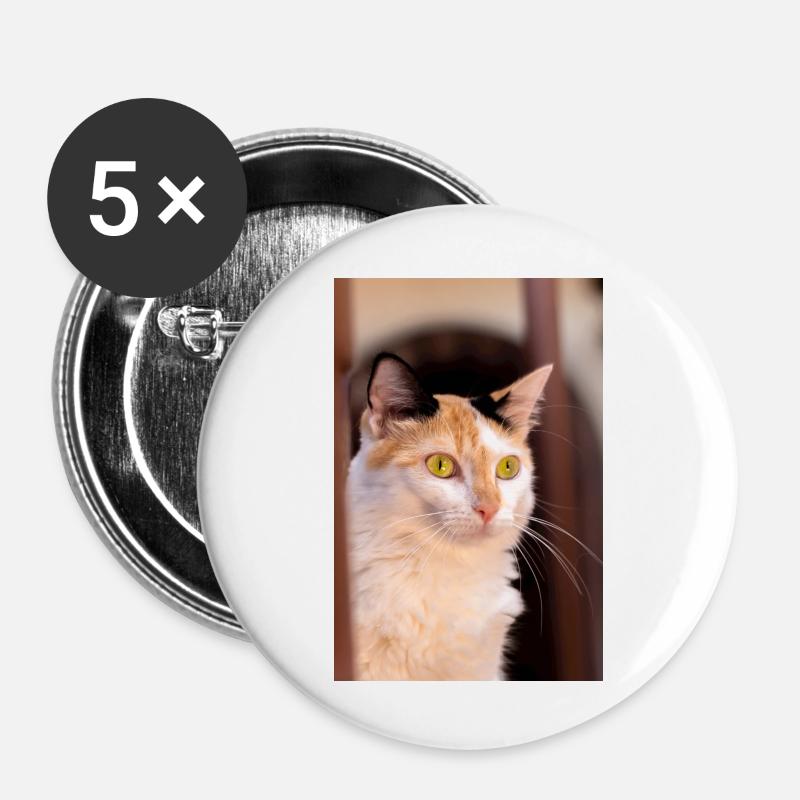 chat - Lot de 5 grands badges (56 mm) - blanc