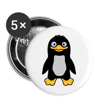 Lustiger ulkiger Pinguin grinst - Buttons groß 56 mm (5er Pack) - Weiß - Vorne