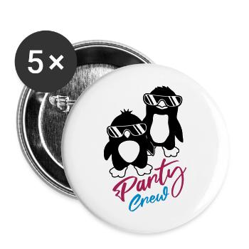 Pinguin Freunde Party Crew - Buttons groß 56 mm (5er Pack) - Weiß - Vorne