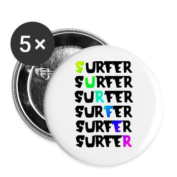 Surfer | Surfen | Wassersport | Sport - Buttons groß 56 mm (5er Pack) - Weiß - Vorne