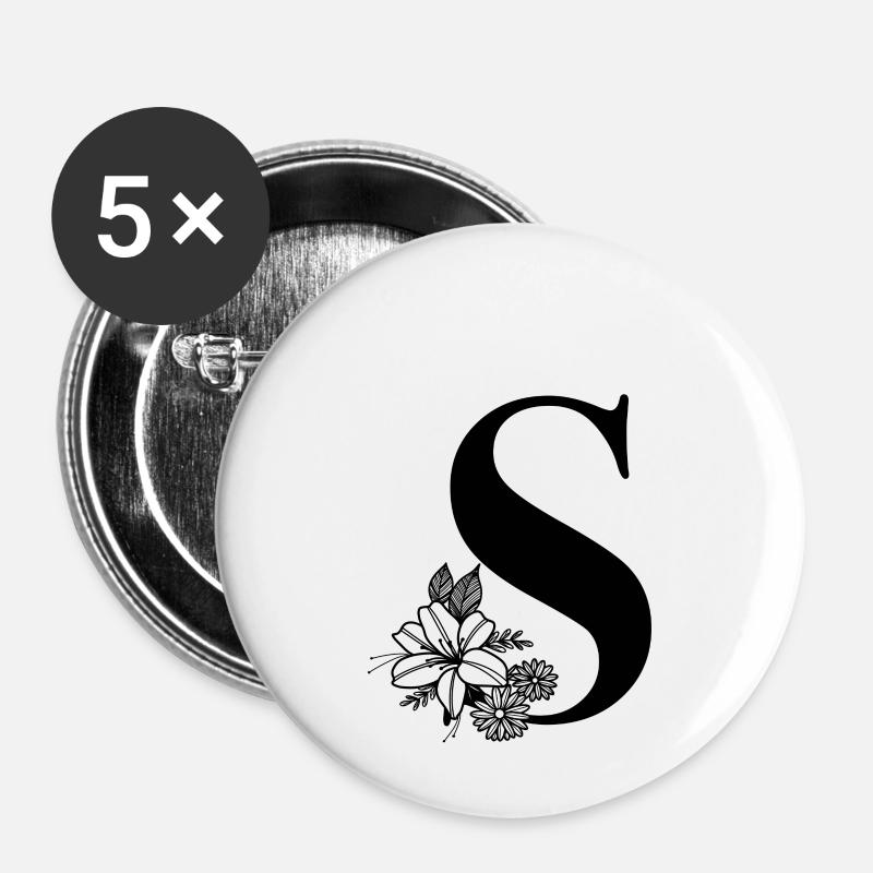 Letter S - Buttons large 2.2''/56 mm (5-pack) - white