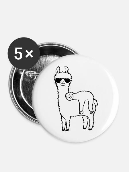 Lama Faultier Freunde schlafen - Buttons groß 56 mm (5er Pack) - Weiß