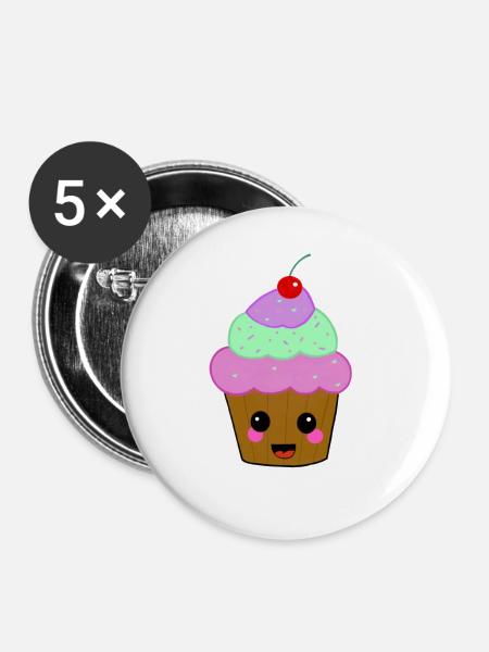 Muffin mit rosa Wangen - Buttons groß 56 mm (5er Pack) - Weiß