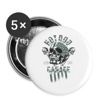 Hot Rod Garage - Lot de 5 grands badges (56 mm) - blanc - Devant