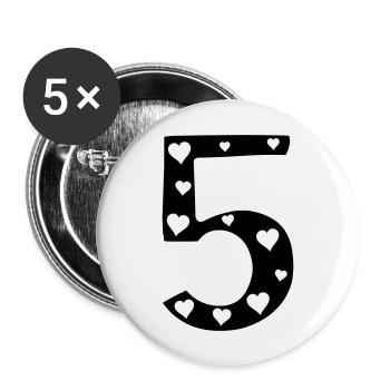 5 Geburtstag mit Herz - Buttons groß 56 mm (5er Pack) - Weiß - Vorne