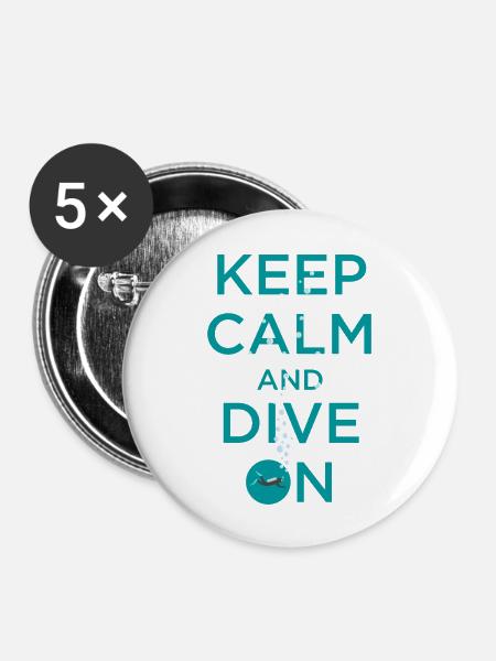 RUHE BEWAHREN UND WEITERTAUCHEN - Buttons groß 56 mm (5er Pack) - Weiß