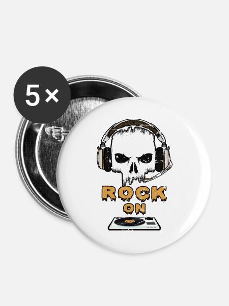 Rock Music On - Buttons groß 56 mm (5er Pack) - Weiß