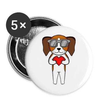 Beagle mit Sonnenbrille und Herz - Buttons groß 56 mm (5er Pack) - Weiß - Vorne