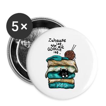Zuhause ist, wo die Wolle ist - und die Katze - Buttons groß 56 mm (5er Pack) - Weiß - Vorne