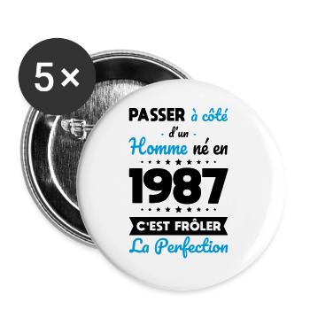 Anniversaire 35 ans - Né en 1987 Perfection - Lot de 5 grands badges (56 mm) - blanc - Devant