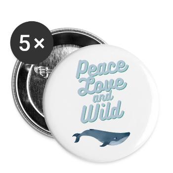 Peace Love and Wild - Lot de 5 grands badges (56 mm) - blanc - Devant