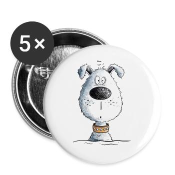 Happy Dog I Funny Dog Motif I Dog Head - Buttons large 2.2''/56 mm (5-pack) - white - Front