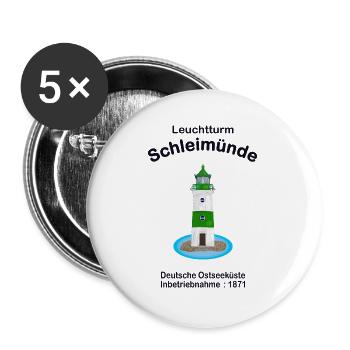 Leuchtturm grün-weiß Schleimünde Ostsee, Zeichnung - Buttons groß 56 mm (5er Pack) - Weiß - Vorne