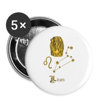 Zodiac sign Leo 3D, gold - Buttons large 2.2''/56 mm (5-pack) - white - Front