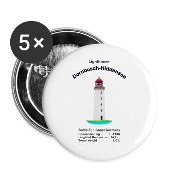 Leuchtturm Dornbusch-Hiddensee, Ostsee Deutschland - Buttons groß 56 mm (5er Pack) - Weiß - Vorne