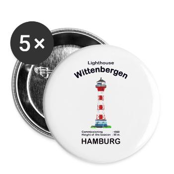 Hamburg Leuchtturm Wittenbergen, Handzeichnung - Buttons groß 56 mm (5er Pack) - Weiß - Vorne