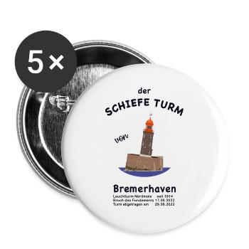 Der schiefe Turm Bremerhaven, Leuchtturm Zeichnung - Buttons groß 56 mm (5er Pack) - Weiß - Vorne