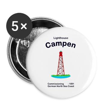 Leuchtturm Campen Nordsee Deutschland, Zeichnung - Buttons groß 56 mm (5er Pack) - Weiß - Vorne