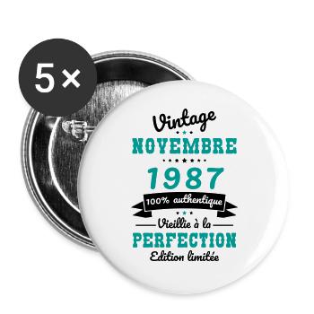Anniversaire 35 ans - Novembre 1987 Vintage - Lot de 5 grands badges (56 mm) - blanc - Devant
