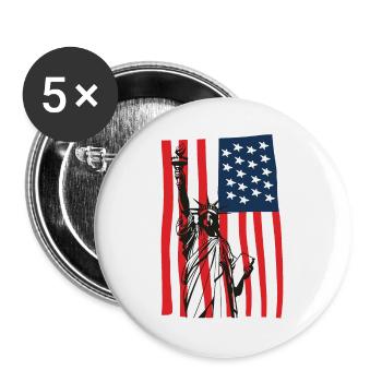 New York NYC Statue de la Liberté USA Amérique Drapeau - Lot de 5 grands badges (56 mm) - blanc - Devant