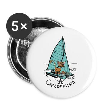 Catamaran Cat Boat - Lot de 5 grands badges (56 mm) - blanc - Devant