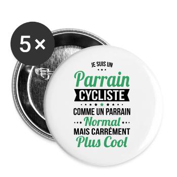 Parrain cycliste comme parrain normal plus cool - Lot de 5 grands badges (56 mm) - blanc - Devant