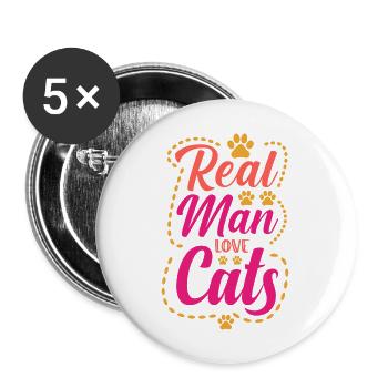 Echte Mann lieben Katzen - Buttons groß 56 mm (5er Pack) - Weiß - Vorne
