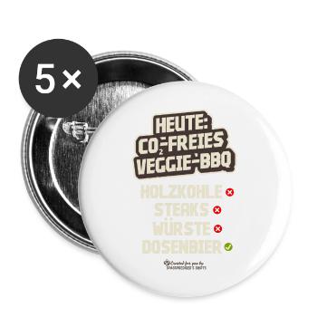 Veggie BBQ CO2-neutral ohne Fleisch und Holzkohle - Buttons groß 56 mm (5er Pack) - Weiß - Vorne