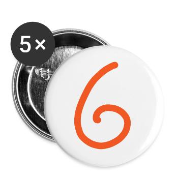 6 Nummer sechs Zahl Geburtstag - Buttons groß 56 mm (5er Pack) - Weiß - Vorne
