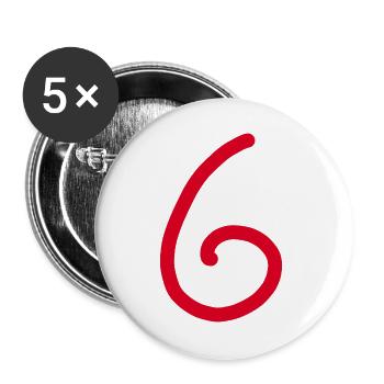 6 Nummer sechs Zahl rot Geburtstag - Buttons groß 56 mm (5er Pack) - Weiß - Vorne