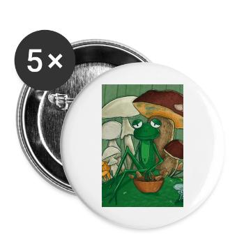 Frog picking mushrooms - Buttons large 2.2''/56 mm (5-pack) - white - Front