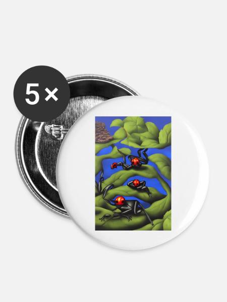 Frösche auf Pflanze - Buttons groß 56 mm (5er Pack) - Weiß
