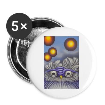 Eule mit Mond - Buttons groß 56 mm (5er Pack) - Weiß - Vorne