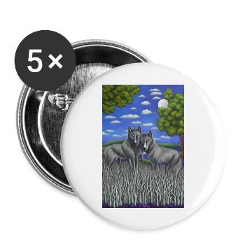 Wölfe im Holz - Buttons groß 56 mm (5er Pack) - Weiß - Vorne