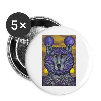Wolf mit Mond - Buttons groß 56 mm (5er Pack) - Weiß - Vorne