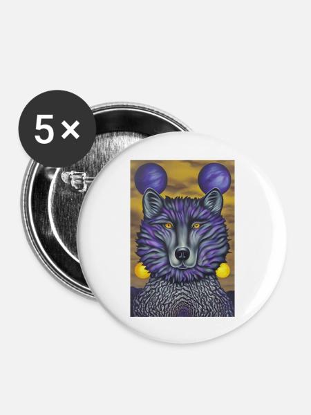 Wolf mit Mond - Buttons groß 56 mm (5er Pack) - Weiß