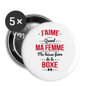 J'aime quand ma femme me laisse faire de la boxe - Lot de 5 grands badges (56 mm) - blanc - Devant