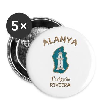 Alanya , Leuchtturm, Türkische Riviera - Buttons groß 56 mm (5er Pack) - Weiß - Vorne